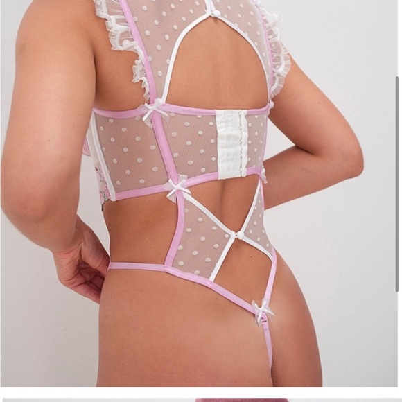 For Love and Lemons Pointelle Roses Teddy Medium NWT NEW Corset Bustier Thong - Picture 2 of 7
